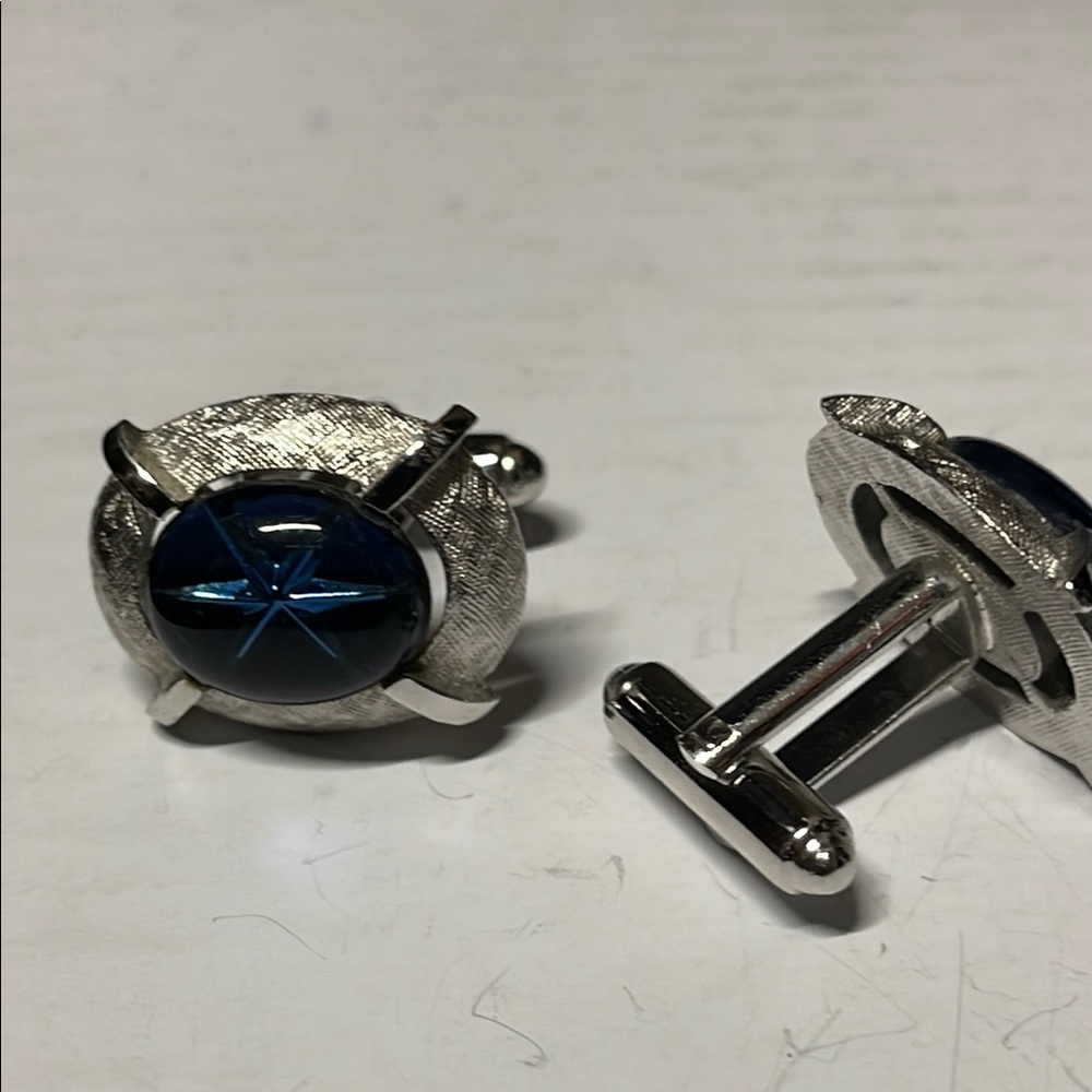 Shield vintage Silver and Blue Cufflinks